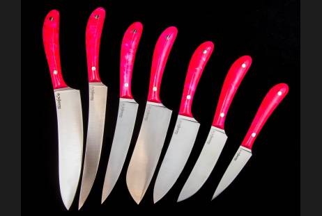 Набор кухонных ножей "Киви розовый акрил" из сталей bohler н690,элмакс, 95х18, 440с